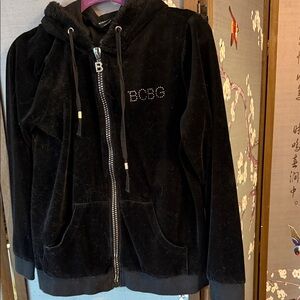 BCBGMaxAzria Black Hood Velour zip up